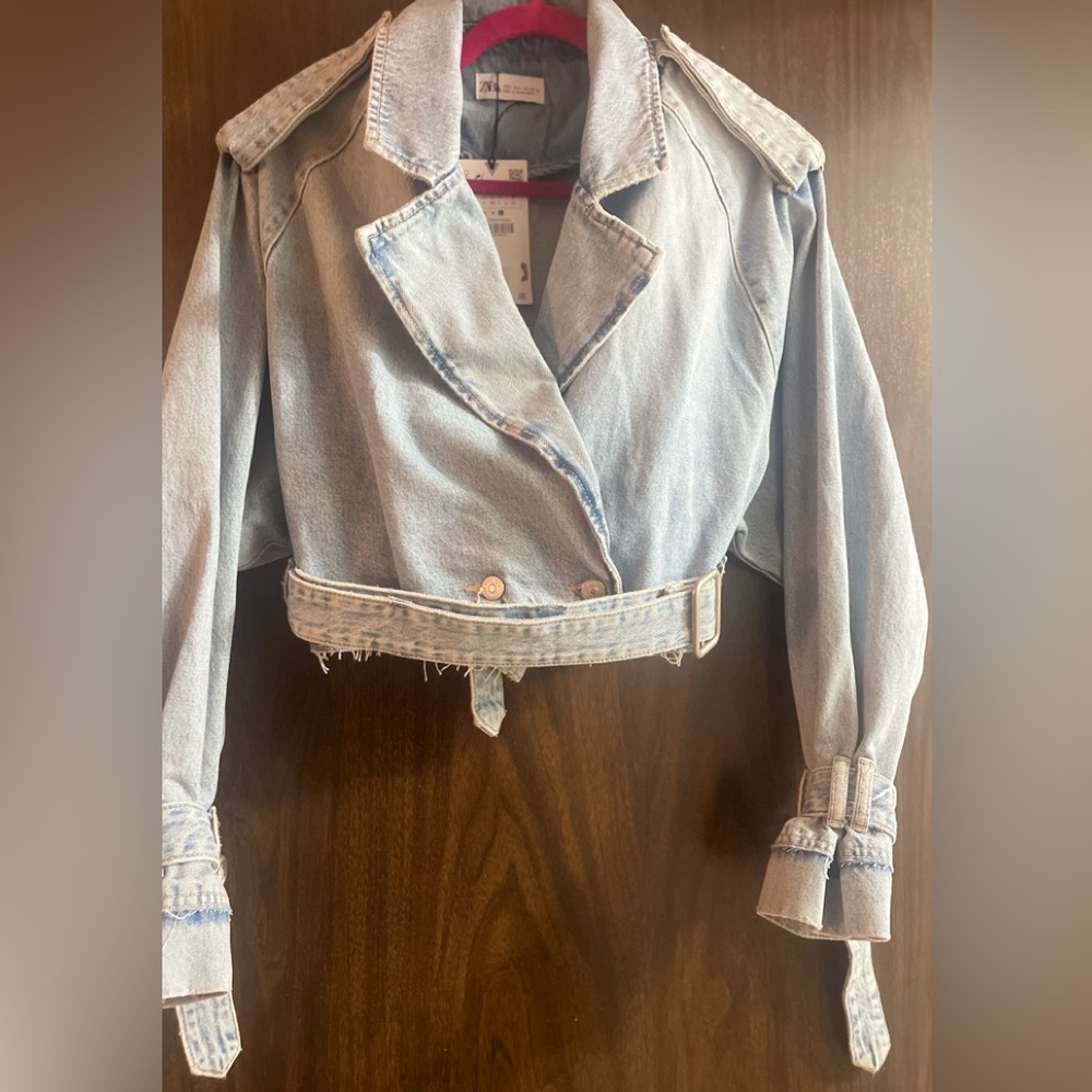 Zara Cropped Denim Trench Coat